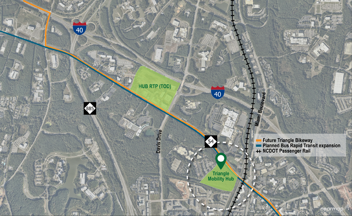 Map of current RTC and future transit hub
