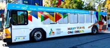 World University Games-wrapped GoTriangle bus