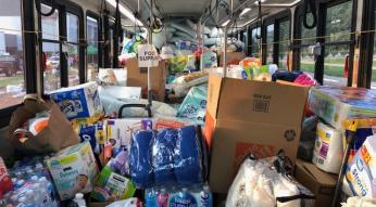 Hurricane Florence donations fill up a GoTriangle bus.