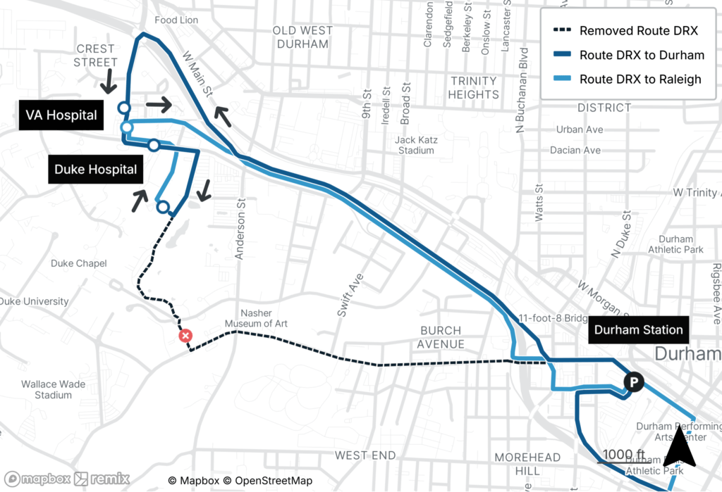 DRX to Durham Map
