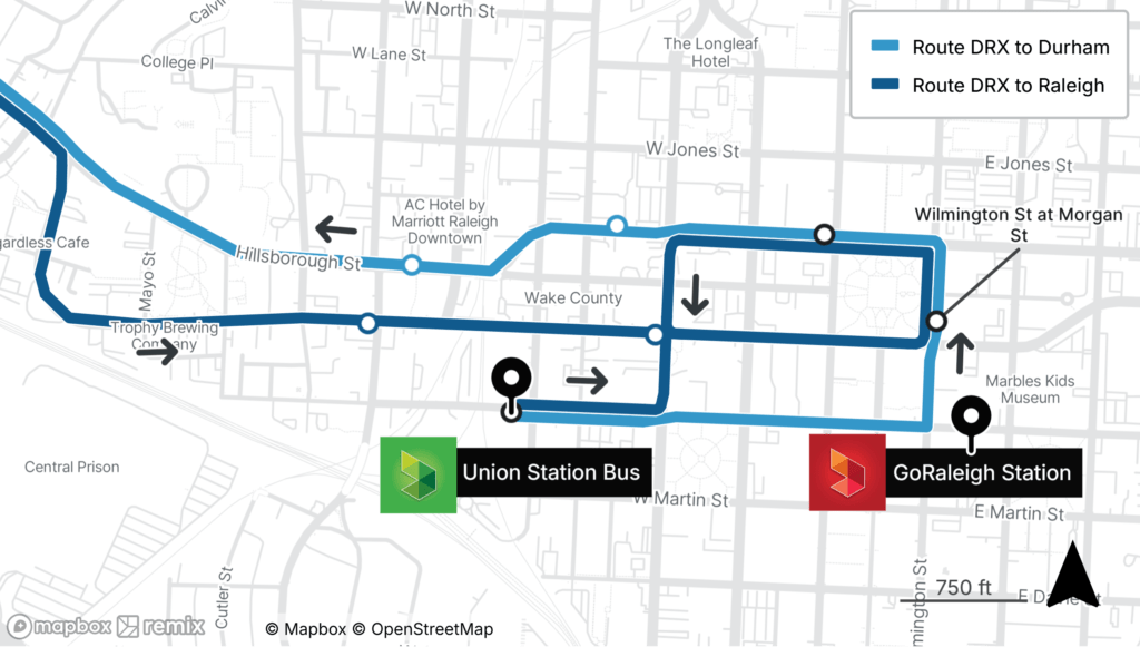 DRX to Raleigh Map